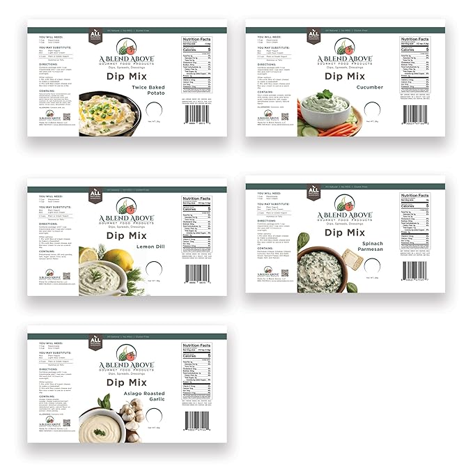 A Blend Above 5-Pack Dip Mixes - Delicious Summer Blends, Includes Cucumber, Lemon Dill, Asiago