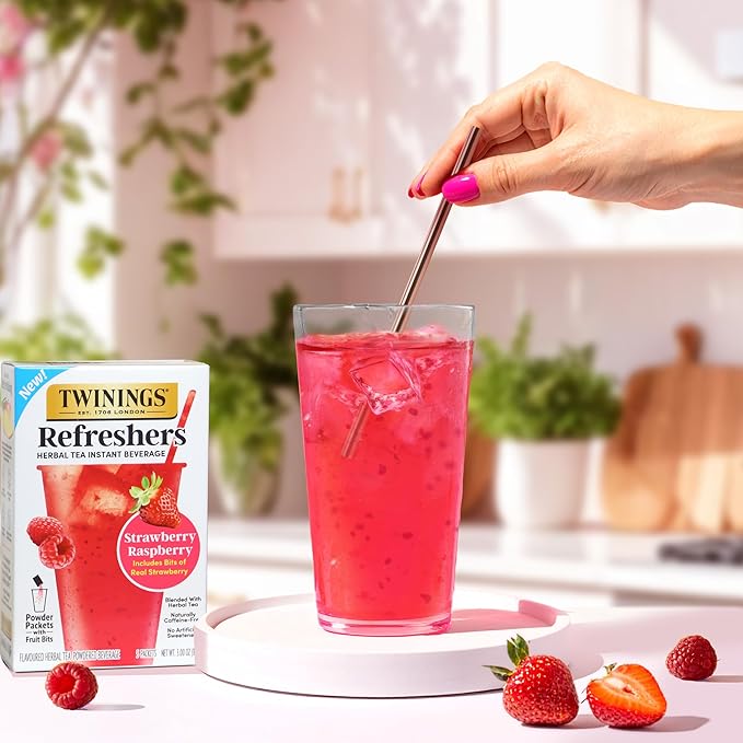 NEW Twinings Strawberry Raspberry Refreshers, Herbal Tea Instant Beverage with Real Strawberry