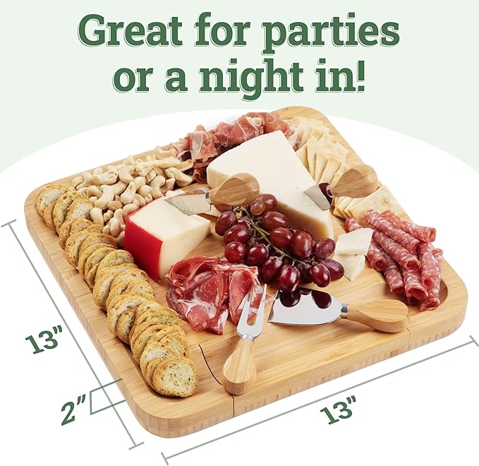 Charcuterie Board Gift Set, Bamboo Cheese Board With Cutlery, Includes Stainless Steel Serving