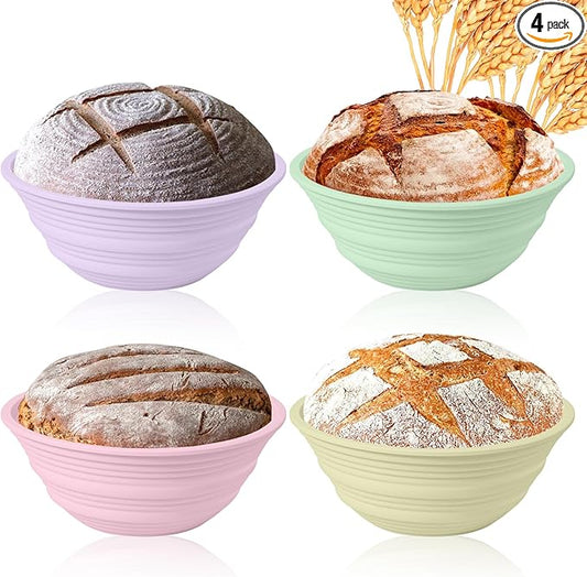 4Pcs Silicone Bread Proofing Baskets, 9" Collapsible Sourdough Bread Baking Supplies Non-Stick