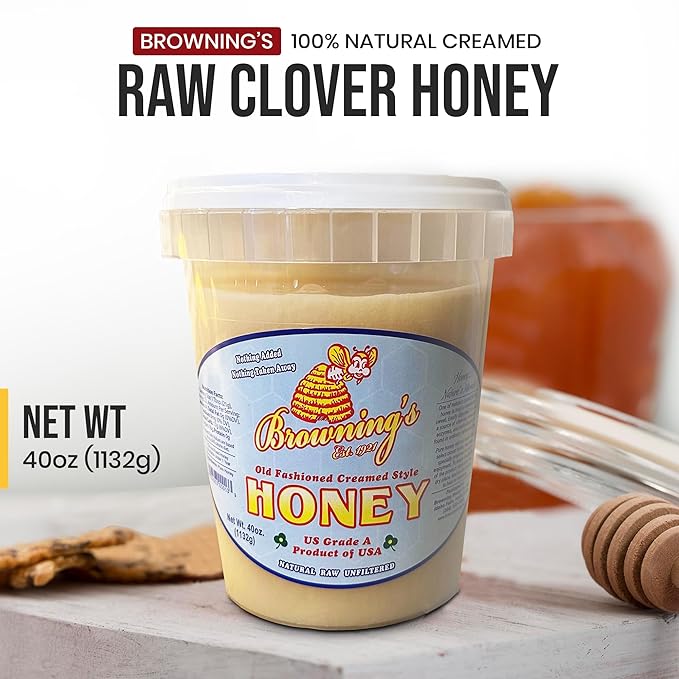 Browning's 40 oz Creamed Raw Clover Honey | 100% Pure, Natural & Unfiltered | Premium Old-Fashioned