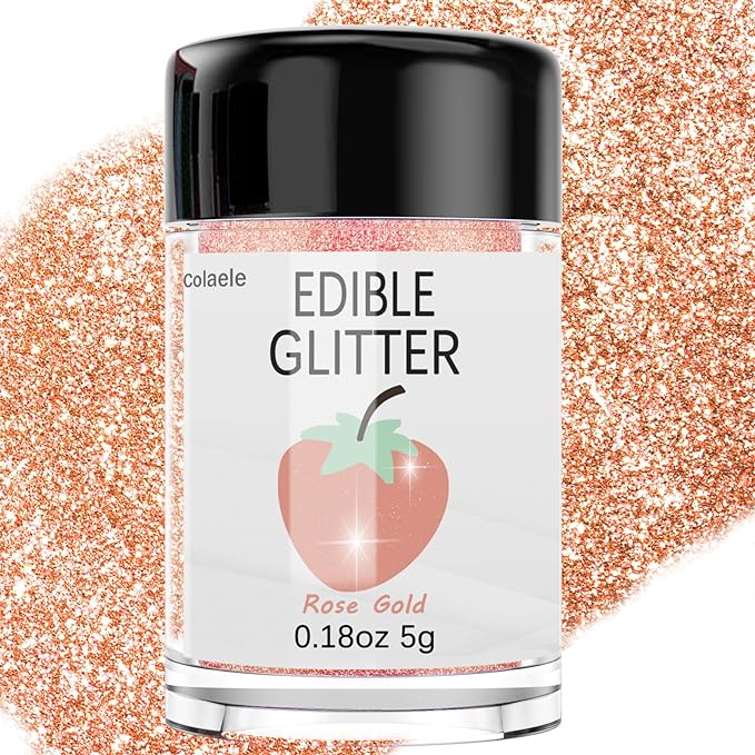 Rose Gold Edible Glitter for Cakes Drinks - Colaele 5 grams Food Grade Luster Dust Glimmer Powder