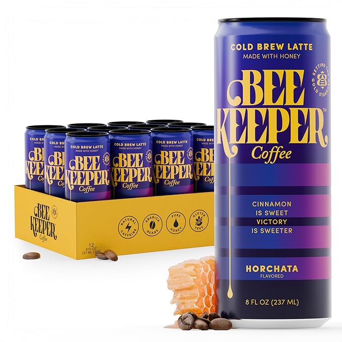 Beekeeper Coffee Cold Brew Horchata Latte with Oregon Honey, 8 fl oz cans (Pack of 12)