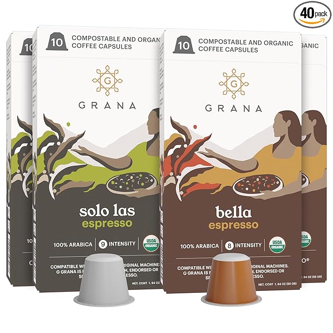 G GRANA Coffee Pods, Compatible with Nespresso OriginalLine, 40 Count, Medium and Dark Roast, USDA