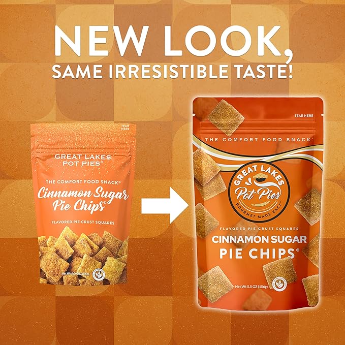 Great Lakes Pot Pies - Cinnamon Sugar Pie Chips - Crunchy Cookie Crisp - Buttery Cinnamon Snacks