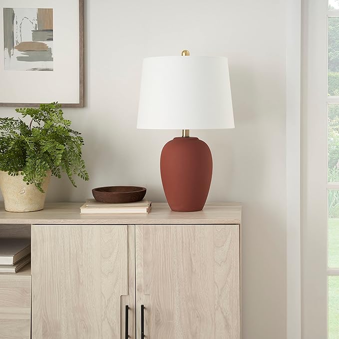 Nourison Home 23" Rust Orange Ceramic Pot Table Lamp for Bedroom, Living Room, Dining Office, with