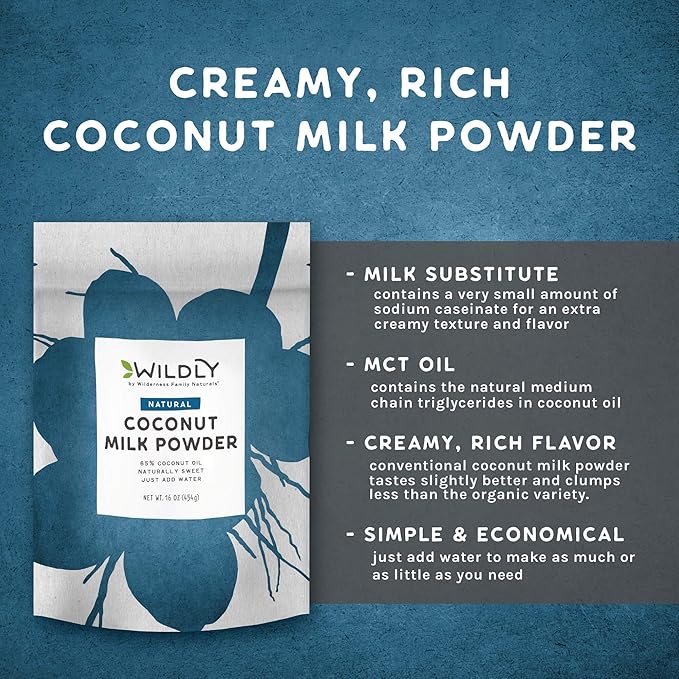 Wildly Conventional Coconut Milk Powder 16 Oz, 1 lb Bag - Naturally Sweet Creamer, Extra Creamy |