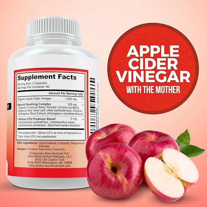 Apple Cider Vinegar Capsules - (120 Veggie Capsules) Organic ACV Supplement with Probiotics