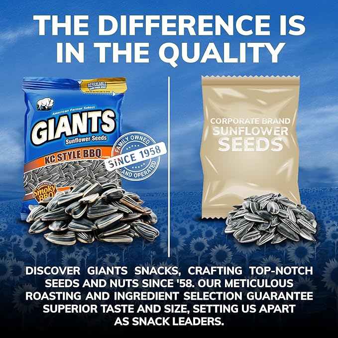 GIANTS KC Style BBQ Sunflower Seeds - Sunflower Seeds Bulk, Roasted Sunflower Seeds to Eat, BBQ