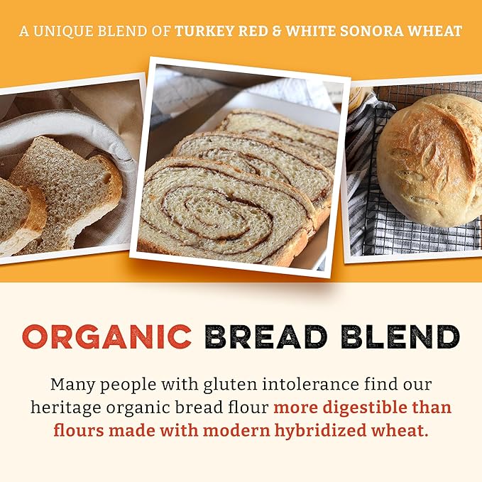 Sunrise Flour Mill Heritage Organic Bread Flour Blend - 2.0 lbs | Organic Unbleached Bread Flour