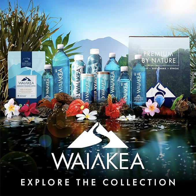 Waiakea Hawaiian Volcanic Water, Naturally Alkaline, 100% Recycled Bottle, 1L (Pack of 12), 33.8 Fl