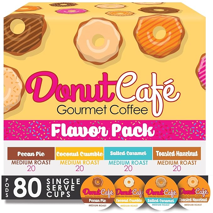 Donut Café - Gourmet Coffee Medium Roast Flavored Variety Pack – Pecan Pie, Coconut Crumble, Salted