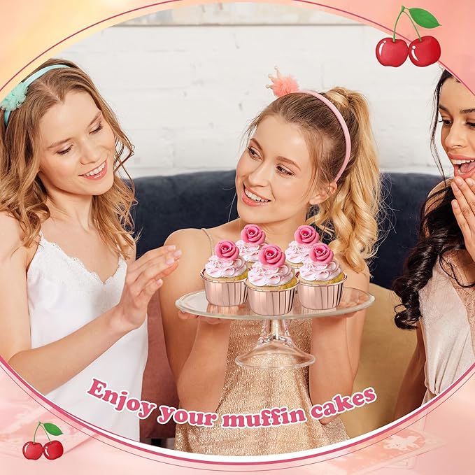 300 Pack Rose Gold Cupcake Liners Bulk Disposable Foil Muffin Cups 3.5 oz Wrappers for Baking