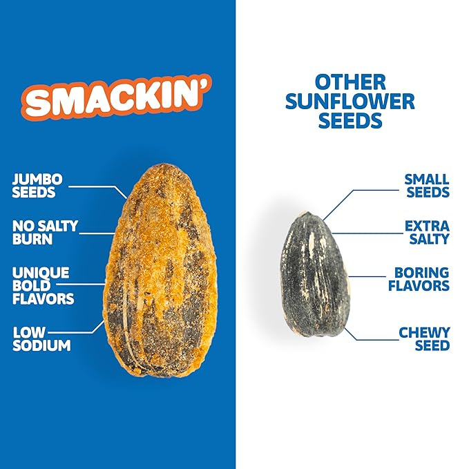 SMACKIN' Sunflower Seeds, Roasted Jumbo Small-Batch, American Made - Cheddar Jalapeño. 1.5oz bags