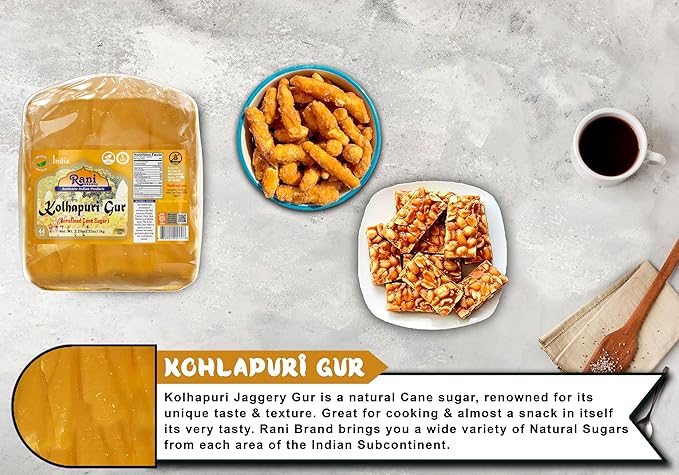 Rani Kolhapuri Gur (Jaggery) 35oz (2.2bs) 1kg ~ Unrefined Cane Sugar, No Color added, Gluten