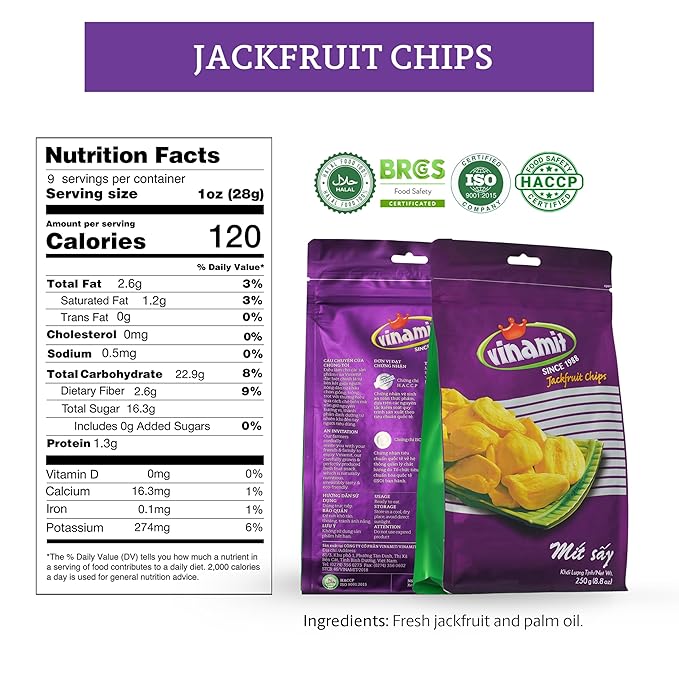 Vinamit Dried Jackfruit Chips | Vacuum Fried Dried Jackfruit | 8.8 oz Bag | Naturally Sweet &