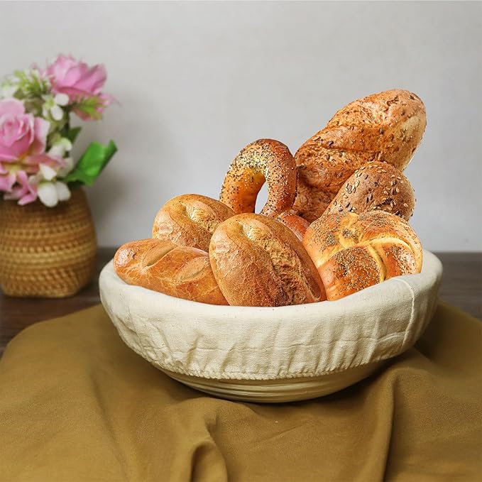 KONGDY Banneton Bread Proofing Basket, 10 Inch Round Sourdough Proofing Basket with Linen Liner