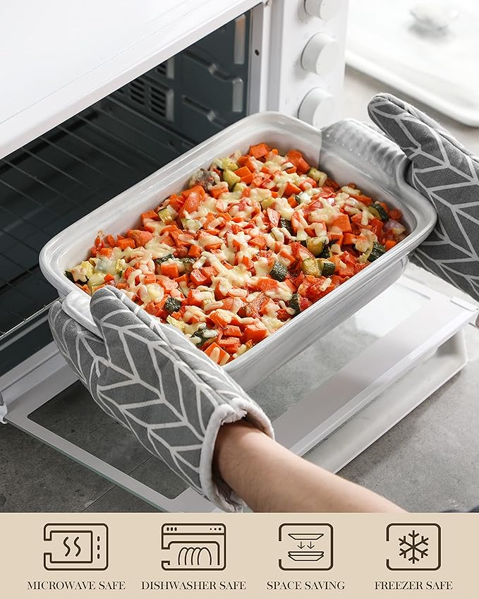 MALACASA Casserole Dish With Lid, 3.4 Quart Baking Dish With Lid, Lasagna Pan Deep Ceramic Bakeware