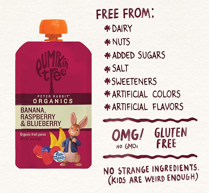 Pumpkin Tree Peter Rabbit Organics, Organic Raspberry, Banana and Blueberry 100% Pure Fruit Snack