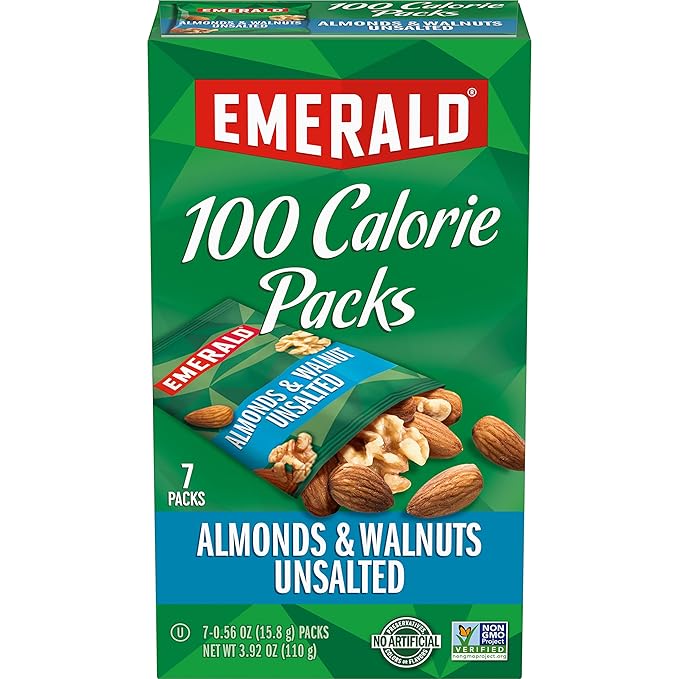 Emerald Nuts Unsalted Almonds and Walnuts 7 Ct (1-Pack), 100-Calorie Individual Packs of Nut Blend
