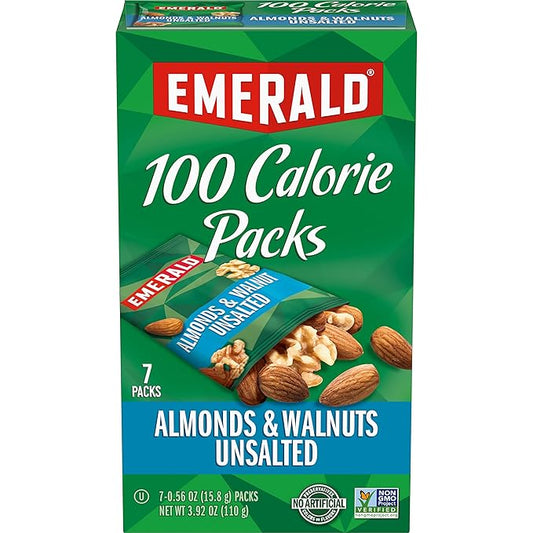 Emerald Nuts Unsalted Almonds and Walnuts 7 Ct (1-Pack), 100-Calorie Individual Packs of Nut Blend