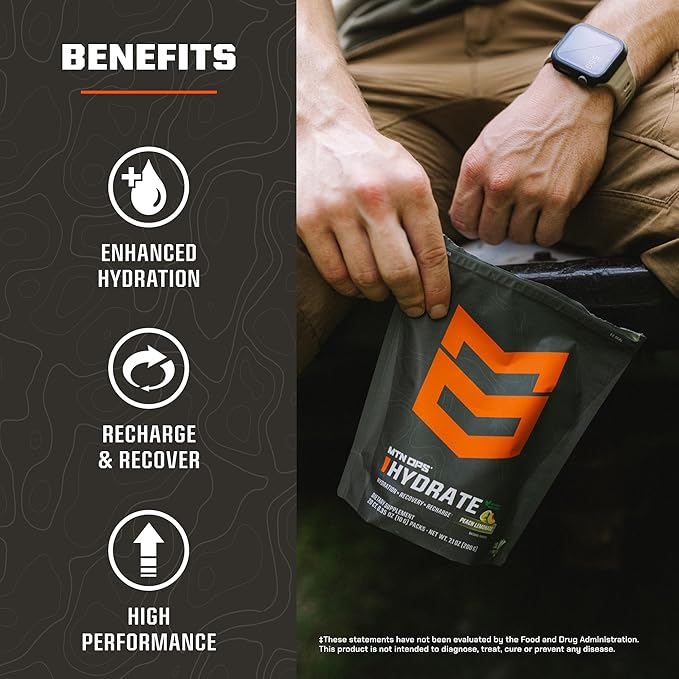 MTN OPS Hydrate Electrolytes Powder Drink Mix, Naturally Sweetened with Monk Fruit, Gluten Free 20