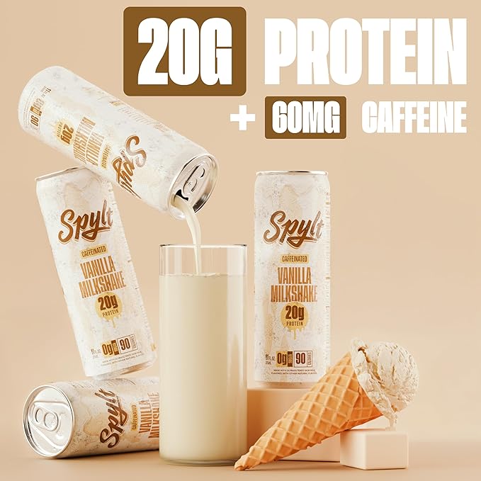 High Protein Vanilla Milkshake with 60mg Caffeine & 20g Protein - 90 Calories, Ready to Drink