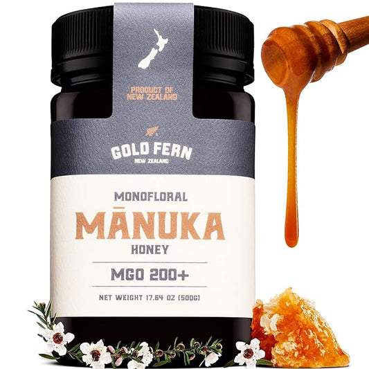 Gold Fern Honey - Raw New Zealand Manuka Honey | 1.1lb Monofloral MGO 200+ | Pure, Natural