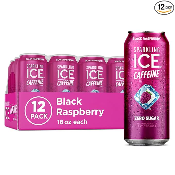 Sparkling Ice Caffeine Black Raspberry Sparkling Water with Caffeine, Zero Sugar, with Antioxidants