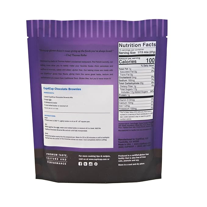 Cup4Cup Chocolate Brownie Mix, 14.25 Ounces, Certified Gluten Free, Dairy Free, Non-GMO, Kosher