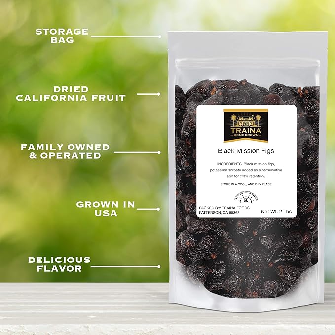 Traina Home Grown California Dried Whole Black Mission Figs - Healthy, No Added Sugar, Non GMO