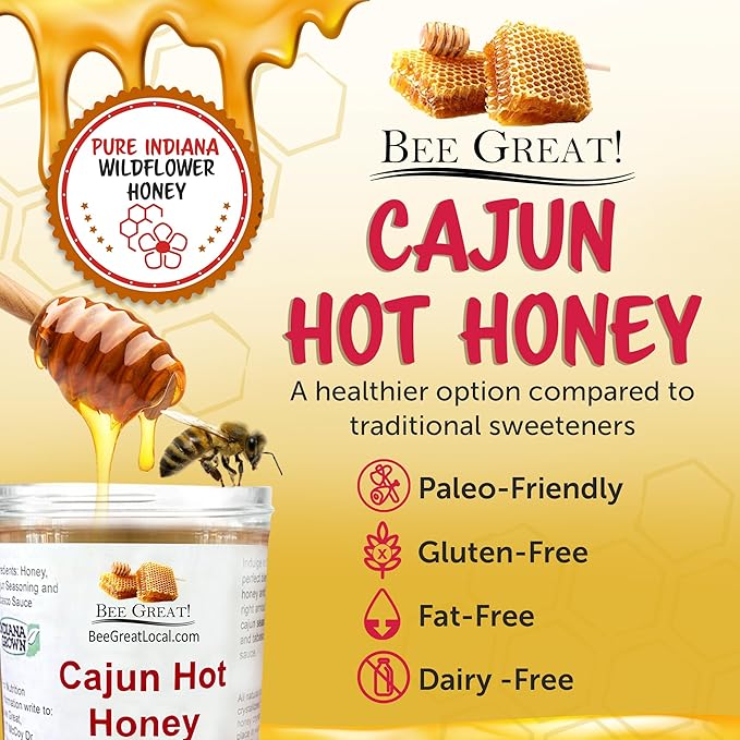 Bee Great Cajun Hot Honey – Sweet & Spicy Honey Infused with Cajun Peppers – Perfect for Pizza