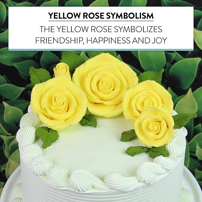 Global Sugar Art Exquisite Rose & Leaf Tray Sugar Cake Flowers, Yellow Unwired, 5 Count by Chef