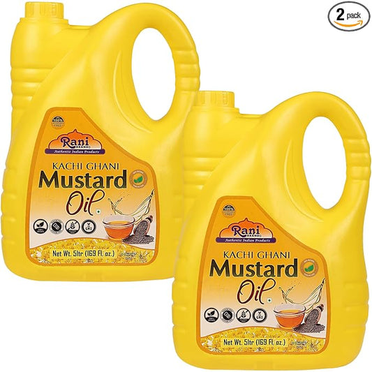 Rani Mustard Oil (Kachi Ghani) 169 Ounce (5 Liter) Pack of 2, NON-GMO | Gluten Free | Vegan | 100%