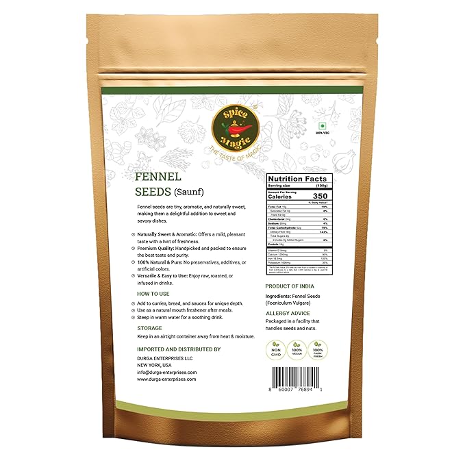 Spice Magic Fennel Seeds | Whole Fennel Seed 7oz (200g), 100% Natural, Fresh, Gourmet Spices and
