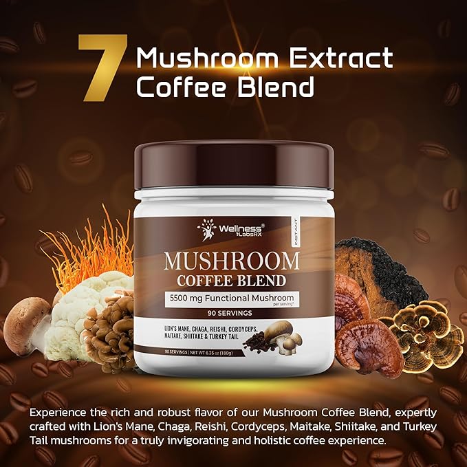 Mushroom Coffee, 90 Servings Organic Mushrooms Instant Coffea, Great Tasting Colombian Keto Coffee