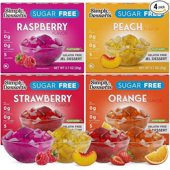 Simply Desserts Sugar-Free Jel Variety 4-Pack (Raspberry, Peach, Orange, Strawberry) -Vegan