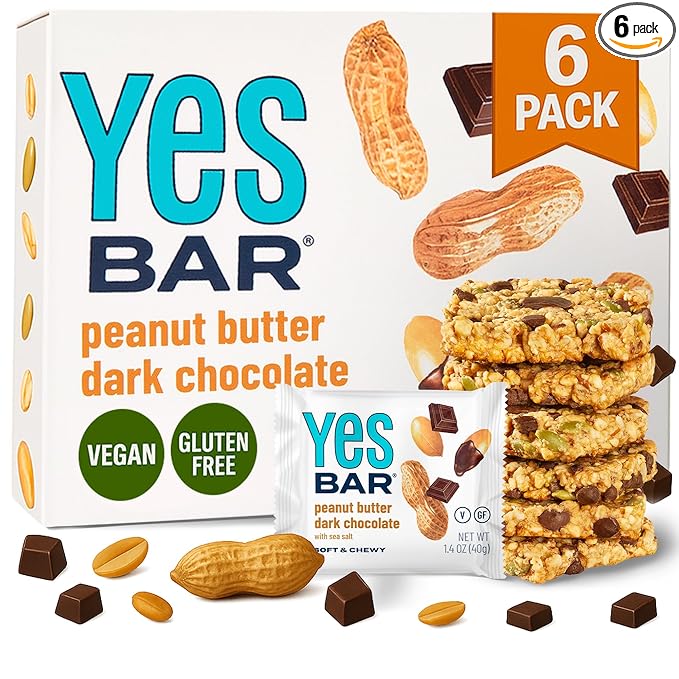 The YES Bar Peanut Butter Dark Chocolate ??Plant Based Protein, Decadent Snack Bar ??Vegan, Gluten