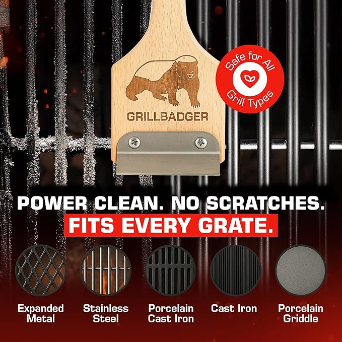 Natural Grill Brush Non Metal Bristles - Durable Non Metal Grill Brush Outdoor Grills Wooden Handle