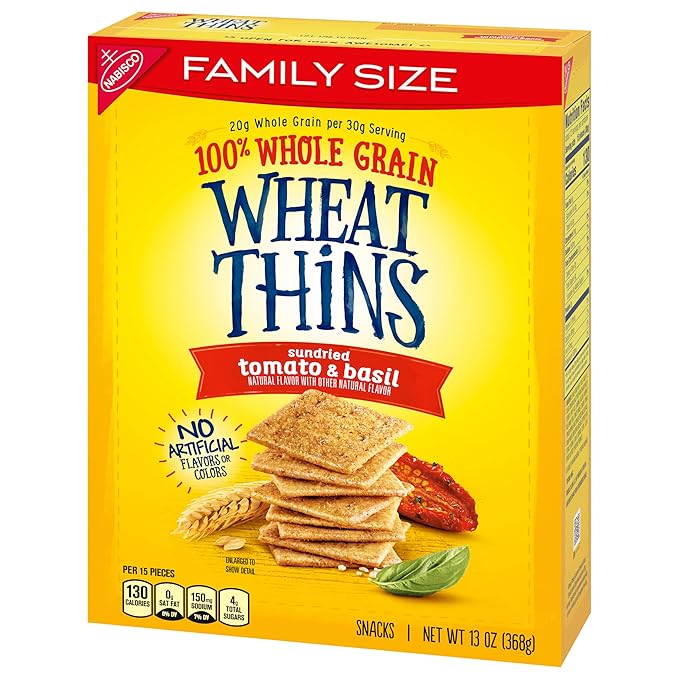 Wheat Thins Sundried Tomato & Basil Snacks, Whole Grain Wheat Crackers, Snack Crackers, Family
