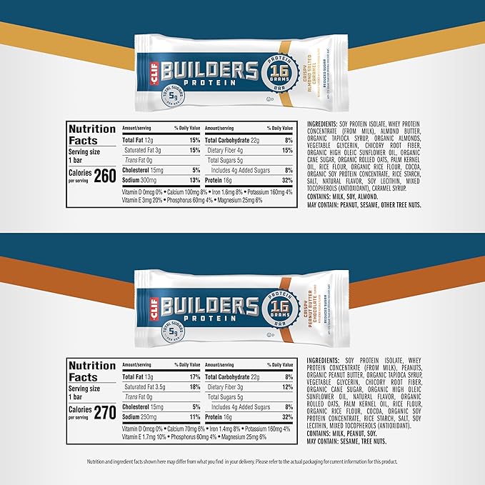 CLIF BUILDERS Protein Bars - Variety Pack - Crispy Almond Salted Caramel and Crispy Peanut Butter