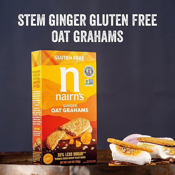 Nairn's Gluten Free Stem Ginger Snack Grahams; Vegan Friendly, Pack of 6