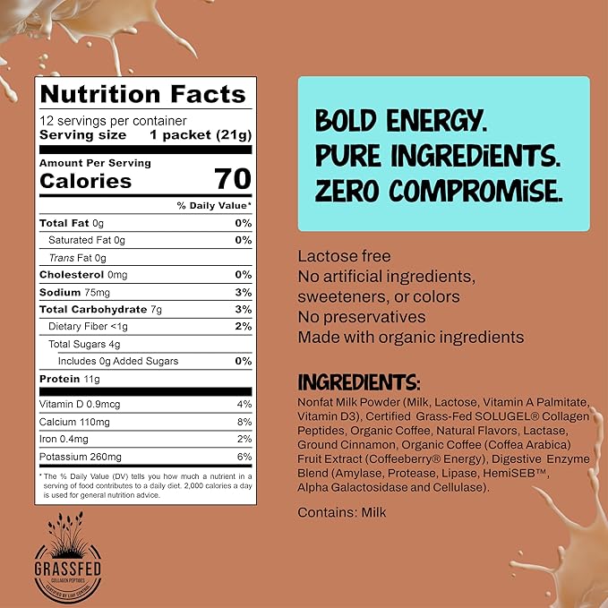Projo* Power Coffee – Instant Coffee with 11g Protein – Grass-Fed Hydrolyzed Bovine Collagen &