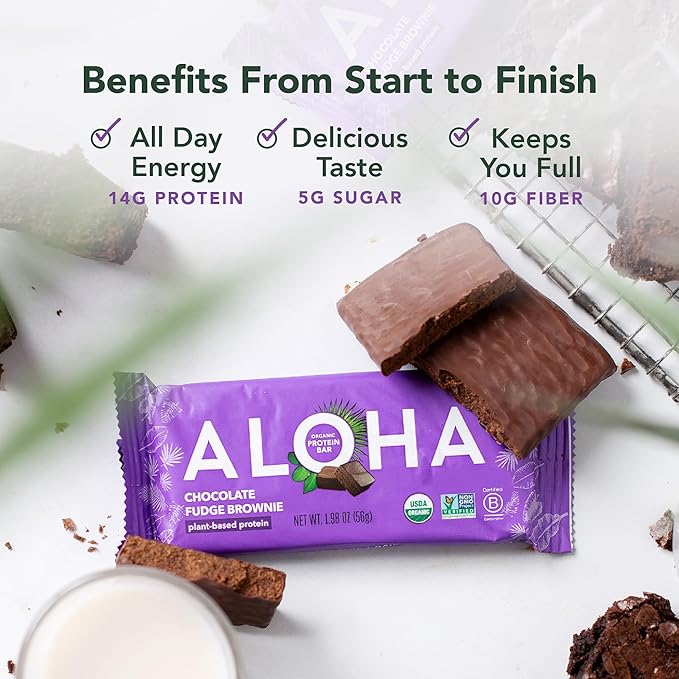 ALOHA Organic Plant-Based Protein Bars | Chocolate Fudge Brownie | Vegan, Gluten-Free, Paleo
