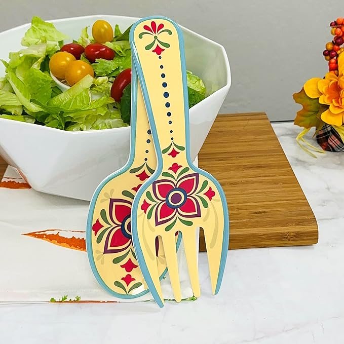 UPware Fiesta Floral Melamine Salad Servers, Serving Utensil Set, Includes Serving Fork and Spoon