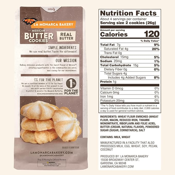 Mexican Butter Cookies, 3.6 Ounce (Pack of 3), Made with Real Butter and Simple Ingredients by La
