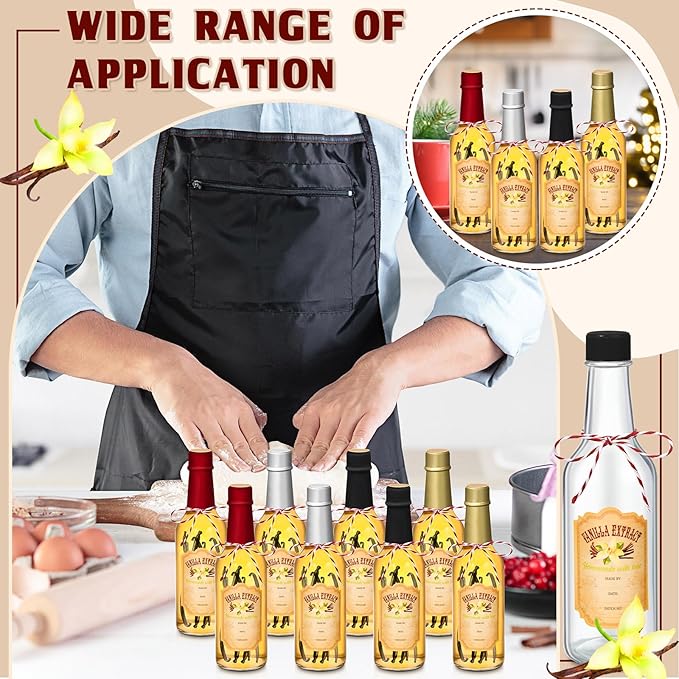 Tioncy 16 Pcs Vanilla Extract Bottles for Homemade Vanilla Jar Glass Bottle with Cap, Shrink Band