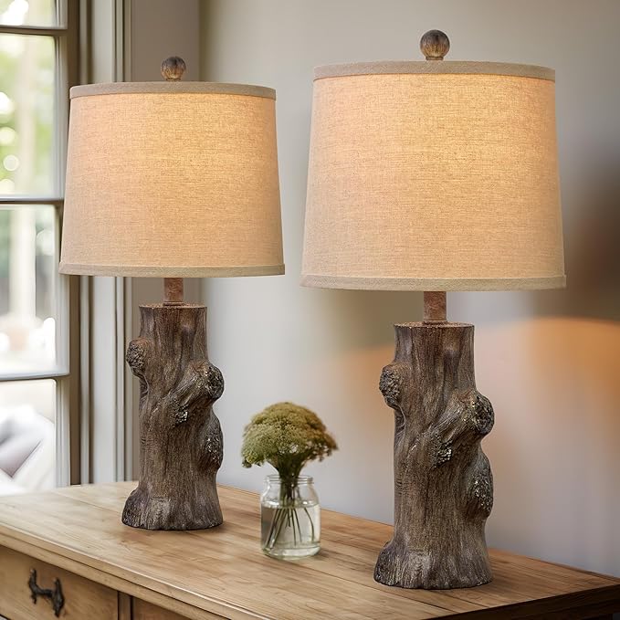 OYEARS 23"Resin Table Lamps for Living Room Set of 2 Country Cottage Farmhouse Lamp for Bedroom