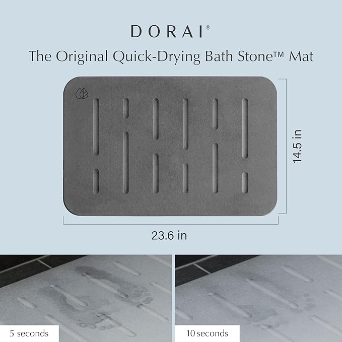 Dorai Home Bath Stone Mat 23.6"x15.4" (2-Pack) – Quick-Dry, Non-Slip Diatomite Stone Bath Mat, Rain