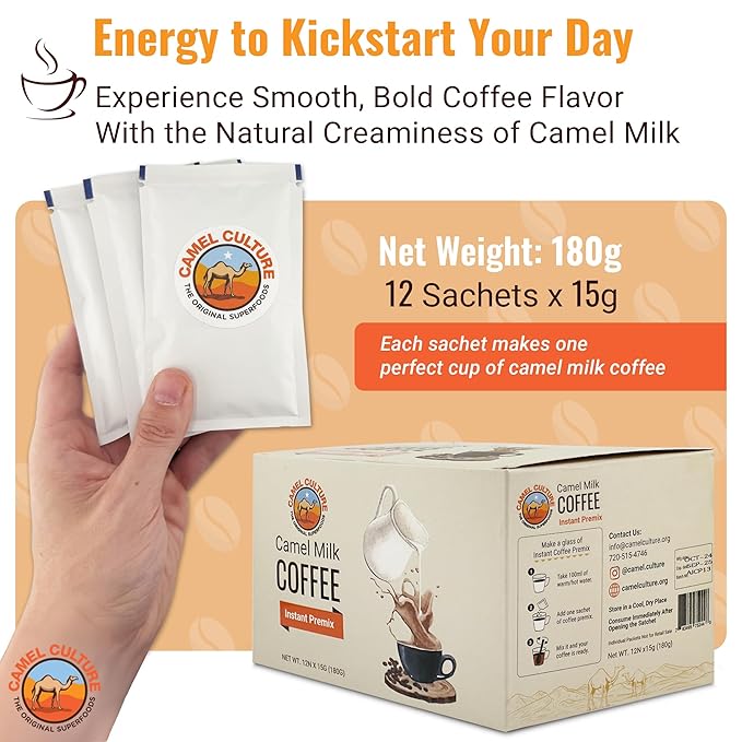 Camel Milk Coffee Instant Premix Sachets - Nutrient Rich - Instant Coffee - 15G x 12 Sachets